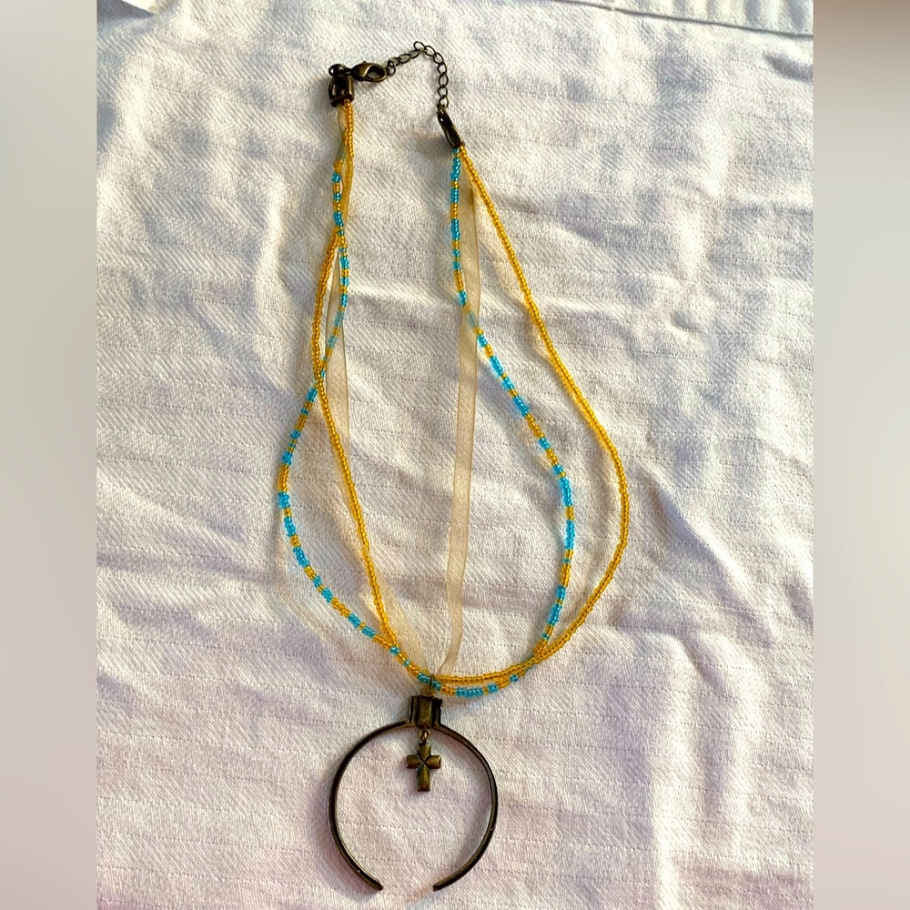 Blue and Orange Beaded Necklace